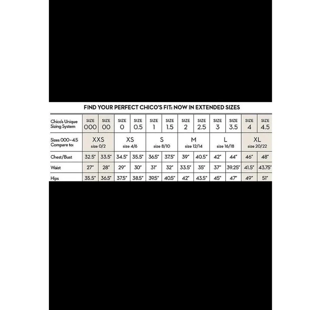 Chicos measurements pit